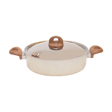 طقم قدور جرانيت الامل 13 قطعة لون بيج يد خشبي