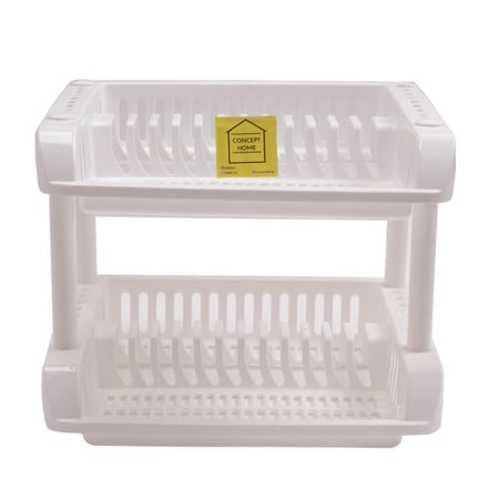 منشر مواعين رف تجفيف الاطباق دورين لون ابيض