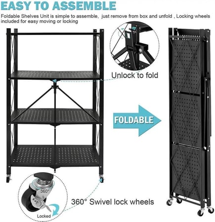 ارفف تخزين قابلة للطي متعدد المقاسات بعجلات دوارة من كونسبت هوم