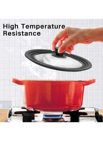 غطاء قدر زجاجي بإطار ومقبض سيليكون متعدد الاستخدامات والمقاسات