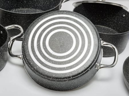 طقم قدور الجرانيت الأمل 15 قطعة لون أسود يد فضي