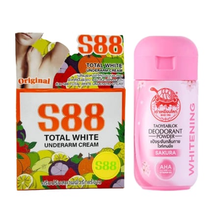 الخلطة التايلنديه للتفتيح والتبييض مجموعة مزيل العرق وتبييض تحت الابط قطعتين كريم s88 بودرة s88 التايلنديه
