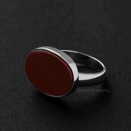 خاتم ملكي كلاسيكي فضه سميكه عيار 925 - عنابي كبدي