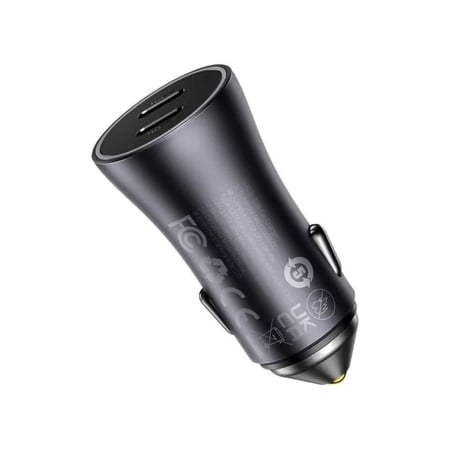 شاحن سيارة بيسوس بقوة 40 واط بمنفذين تايب سي - رمادي غامق