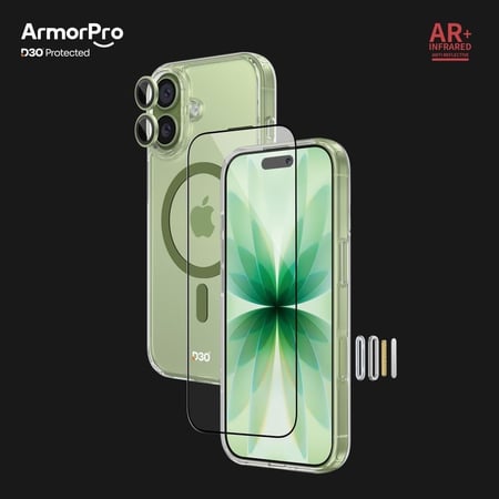 بكج Armorpro D30 (3 في 1) كفر ماج سيف أخضر + شاشة شفافة AR + حماية عدسات - لآيفون 17