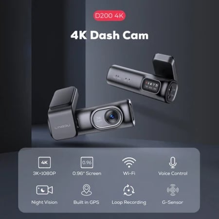 داش كام LINGDU D200 Pro – تصوير 3K مزدوج + GPS + واي فاي 6 وتحكم صوتي