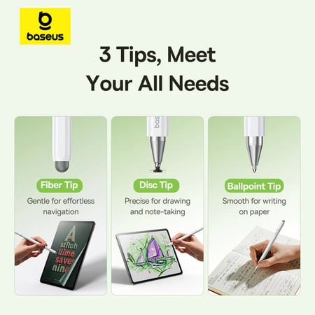 قلم بيسوس 3 في 1 للكتابة والرسم (غير مغناطيسي) - أبيض