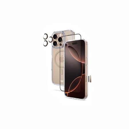 بكج ArmorPro D30 (3 في 1) كفر ماج سيف ذهبي + شاشة زجاجية + حماية عدسات