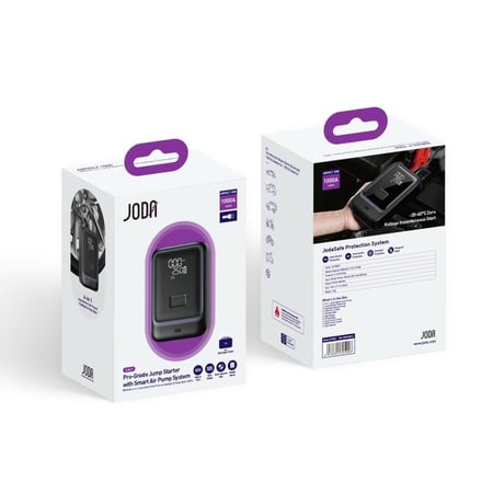مشغل بطارية السيارة JODA بقوة 8000 ملي أمبير 4 في 1 أسود - منفاخ إطارات وشاحن وإضاءة