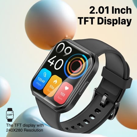 بروميت ساعة اللياقة الذكية اللاسلكية بشاشة TFTحجم 2.01 بوصة، مقاومة للماء IP68.تتميز بمستشعرات مثل مستشعر معدل ضربات القلب ومستوى الأكسجين في الدم وعداد الخطوات ومراقبة النوم، مع أكثر من 200 واجهة - Promate xWatch-TF2