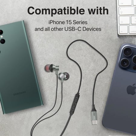 بروميت سماعات ستيريو سلكية داخل الأذن، مزودة بمنفذ USB-C مع تصميم مريح وملائم يجعلها مثالية للاستخدام اليومي مع جميع أجهزتك المحمولة والأجهزة اللوحية المزودة بمنفذ USB-C من Promate Silken-C