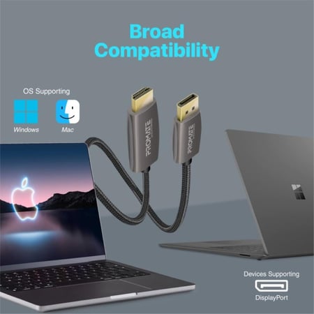 تجربة مرئية مذهلة مع كابل العرض عالي الوضوح بدقة 4K@60 هرتز، يمكنك الآن بث الفيديو والألعاب بكل وضوح وحيوية، يأتي بطول 2 متر - Promate ProLink-DP200