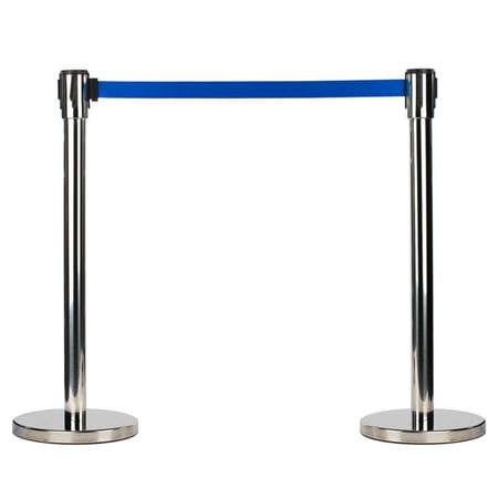 عمود حواجز تنظيم صفوف فضي شريط ازرق