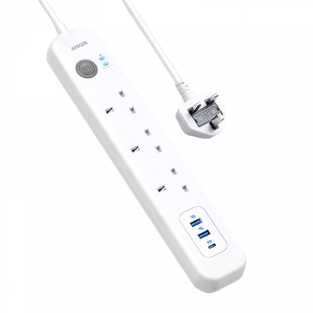 / انكر باور اكستند توصيلة بـ 3 مخارج كهرباء ومخرجين USB ومخرج PD وبقوة 30 واط - ابيض