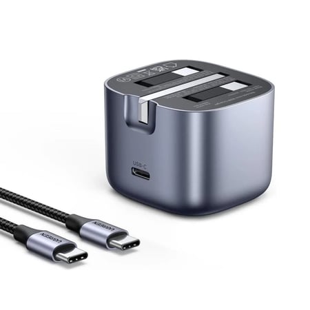 = يوجرين شاحن جداري تايب سي 30 واط + كيبل تايب سي الطرفين متر - رمادي