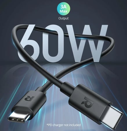 = سلك راف باور من تايب سي الى تايب سي 3 متر - اسود