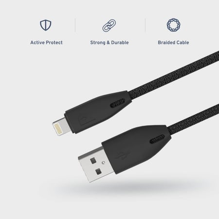 / كيبل باورولوجي مضفر من USB-A إلى Lightning بطول 1.2 متر - أسود