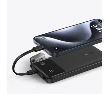 = بطارية انكر 10000 بسعة ملي امبير بقوة 22.5 واط بمنفذ يو اس بي ومنفذ تايب سي - اسود