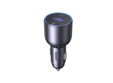 = شاحن سيارة يوجرين بمنفذين USB-C وبمنفذ USB بقوة 130 واط - رمادي داكن