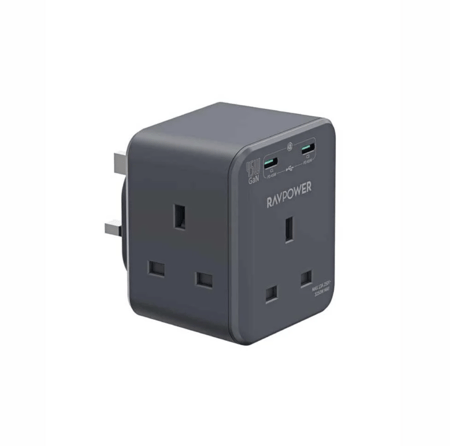 شاحن جداري راف باور بقوة 45 واط بثلاث منافذ طاقة - اسود