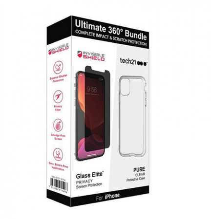 = تيك21 بكج 11PRO كفر حمايه شفاف + حماية شاشه زجاج خصوصيه TECH21 ULTIMATE 360 BUNDLE