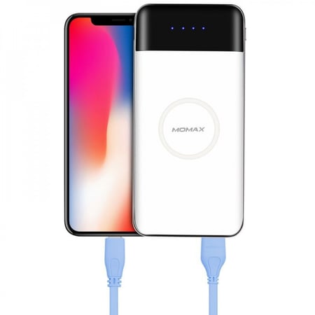 -- شاحن متنقل 10000 امبير شحن لاسلكي سريع من موماكس - ابيض