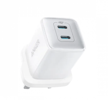 - شاحن جداري نانو برو يدعم الشحن السريع بقوة 40 واط ومنفذين PD من انكر - أبيض