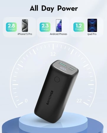 = بطارية راف باور بسعة 14000 ملي امبير بقوة 30 واط بمنفذين تايب سي بي دي ومنفذ يو اس بي - اسود