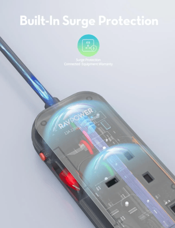 = توصيلة راف باور 6 منافذ بقوة 3150 واط - رمادي