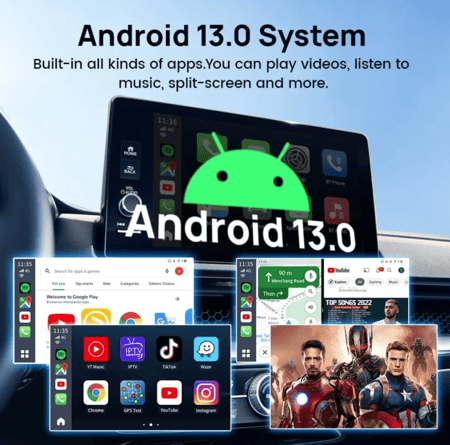 كارلينكيت مشغل Carplay لاسلكي نظام اندرويد 13 بسعة 128GB مع 8GB ذاكرة عشوائية يدعم 4G LTE