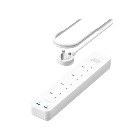 = انكر باور اكستوصيلة انكر 4 منافذ طاقة مع منفذين USB-A بطول 1.8 مترتند توصيلة بـ 3 مخارج كهرباء ومخرجين USB ومخرج PD وبقوة 30 واط - ابيض