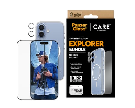 بكج حماية بانزر جلاس CARE يدعم MagSafe اكسبلورر 3 في 1 ايفون 17 - شفاف