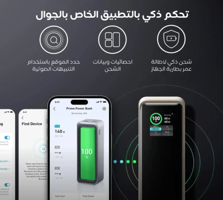 / بطارية انكر بسعة 27650 ملي امبير بقوة 250 واط بمنفذين تايب سي ومنفذ يو اس بي - اسود