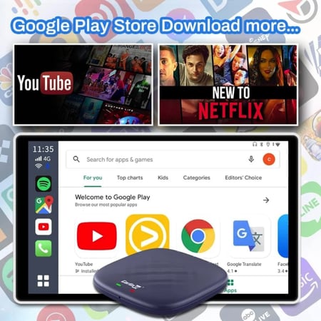 كارلينكيت مشغل Carplay لاسلكي نظام اندرويد 13 بسعة 128GB مع 8GB ذاكرة عشوائية يدعم 4G LTE