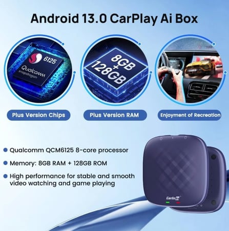 كارلينكيت مشغل Carplay لاسلكي نظام اندرويد 13 بسعة 128GB مع 8GB ذاكرة عشوائية يدعم 4G LTE