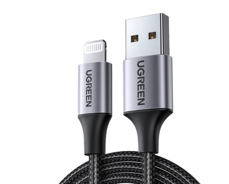 = سلك شاحن يوجرين نايلون مظفر USB إلى آيفون بطول 1 م - أسود