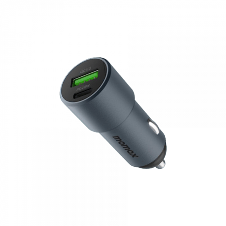 -- شاحن سيارة موماكس UC15E بمنفذ PD 20 واط ومنفذ USB ومجموع القوة 38 واط - رمادي
