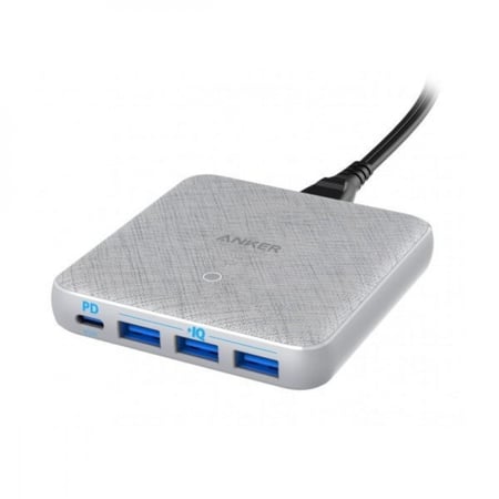 / فيش جداري مكتبي أنكر بوربورت أتوم الإصدار الثالث 1PD + 3USB 65Wقماشي - رصاصي