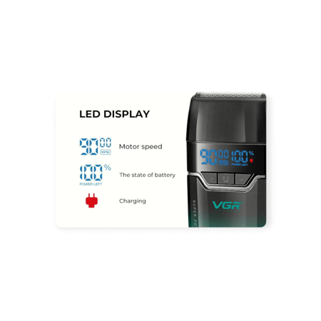 ماكينة حلاقة VGR كهربائية ماكينة تشذيب اللحية 9000 دورة في الدقيقة ماكينة حلاقة احترافية ماكينة حلاقة LED