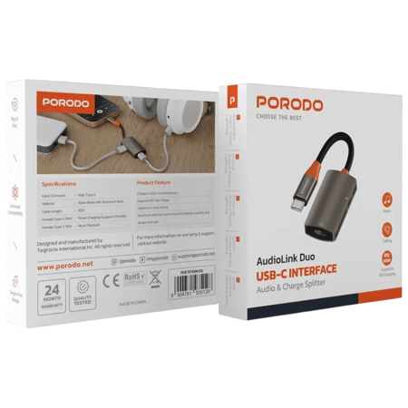 وصلة صوت وشحن Porodo AudioLink Duo بمنفذ USB-C