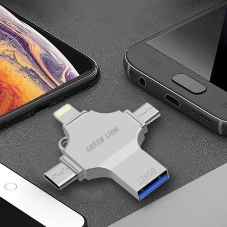 فلاش درايف نقل البيانات 4 في 1, 64GB - سيلفر قرين لايون 4-In-1 USB Flash Drive 64 GB - Silver