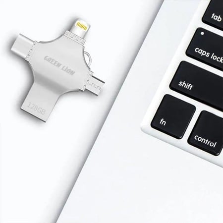 فلاش درايف نقل البيانات 4 في 1, 64GB - سيلفر قرين لايون 4-In-1 USB Flash Drive 64 GB - Silver