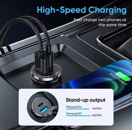 شاحن سيارة جيروم شاحن سيارة 45w بمنفذين PD.QC3