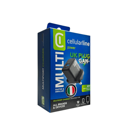 راس شاحن - بقوة 30 واط منفذين ايطالي من Cellularline لون أسود