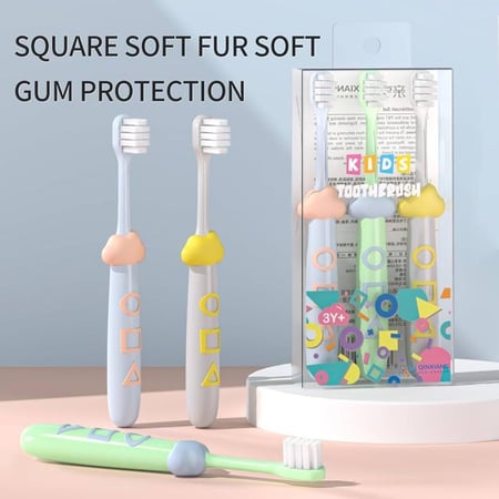 فرشاة أسنان اطفال +3 سنوات بشعيرات ناعمة من إيلفا-3 قطع