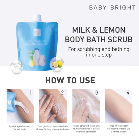 مقشر الجسم بالحليب والليمون من بيبي برايت 250 جم