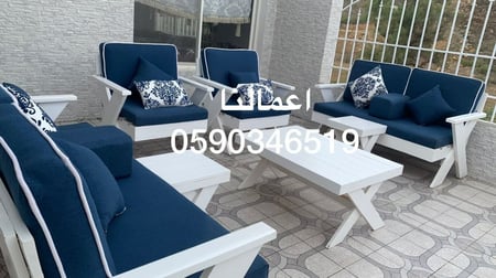 طقم جلسة خشب لسبع أشخاص (ضرب أبيض)