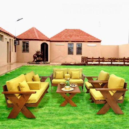 طقم جلسة خشب لسبع أشخاص (تصميم ضرب)