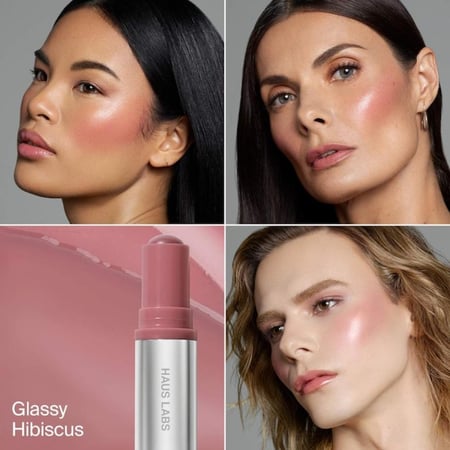 HAUS LABS Color Fuse Longwear Hydrating Glassy Lip + Cheek Blush Balm Stick  - Glassy Hibiscus