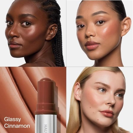 HAUS LABS Color Fuse Longwear Hydrating Glassy Lip + Cheek Blush Balm Stick  - Glassy Cinnamon